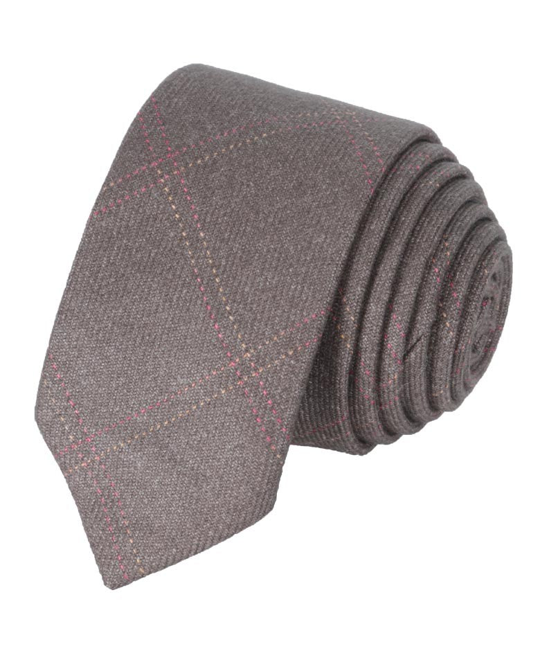 Boys & Men's Tweed Check Slim Tie Set - Tan Brown