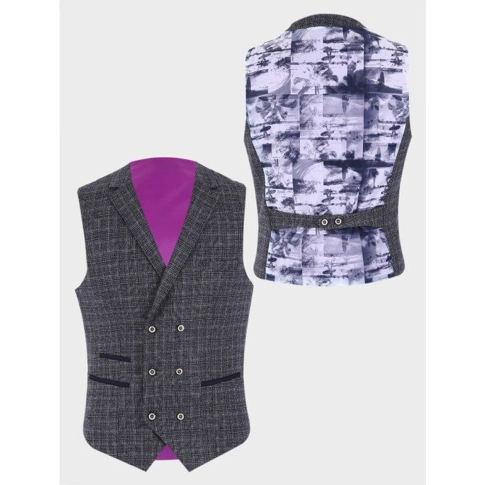 Men's Tweed Houndstooth Check Grey Waistcoat - Grey