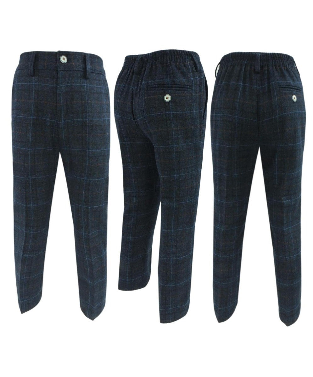 Boys Tweed Windowpane Check Suit - CODY Blue - Navy Blue