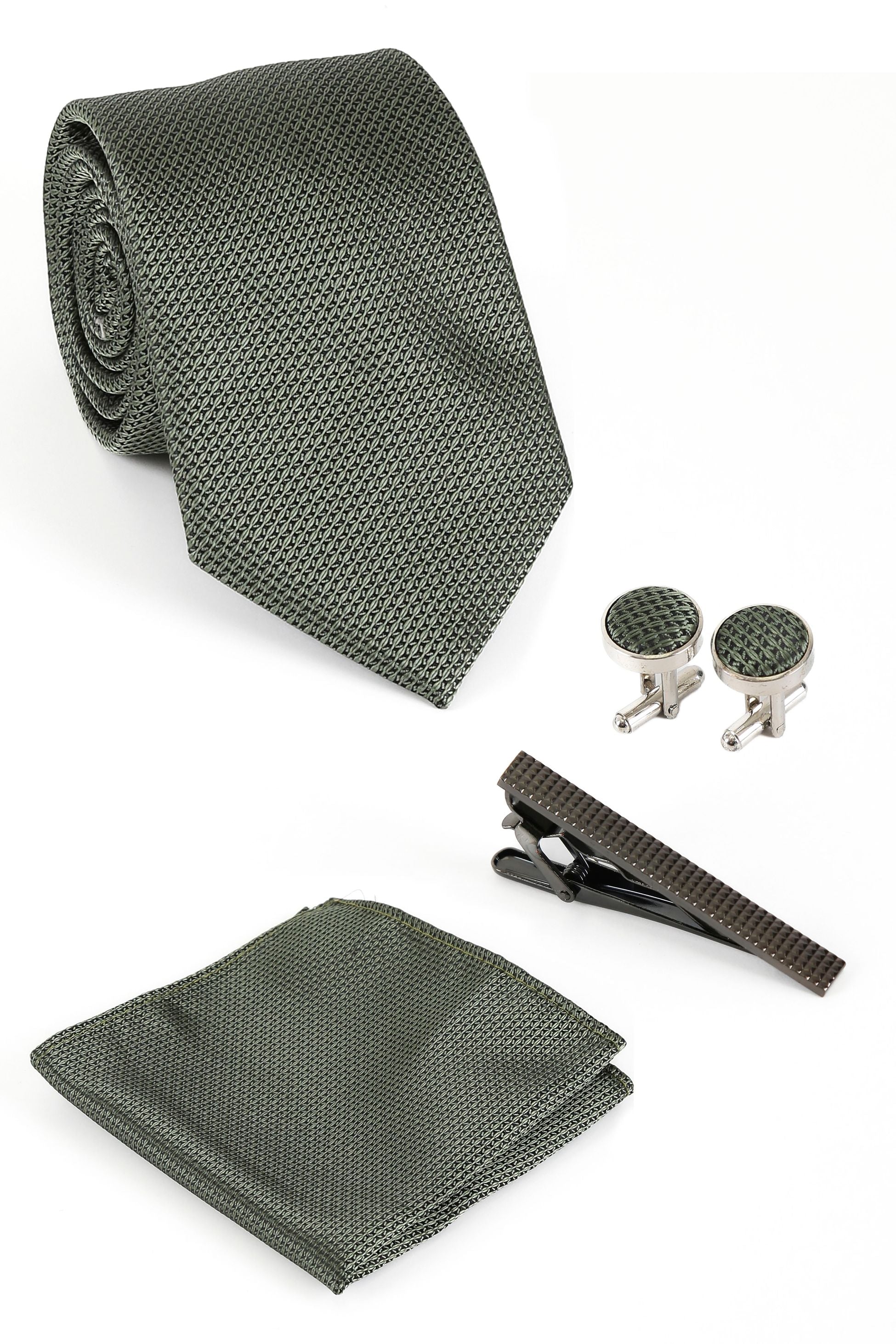 Men's Textured Tie & Cufflinks Set - Green