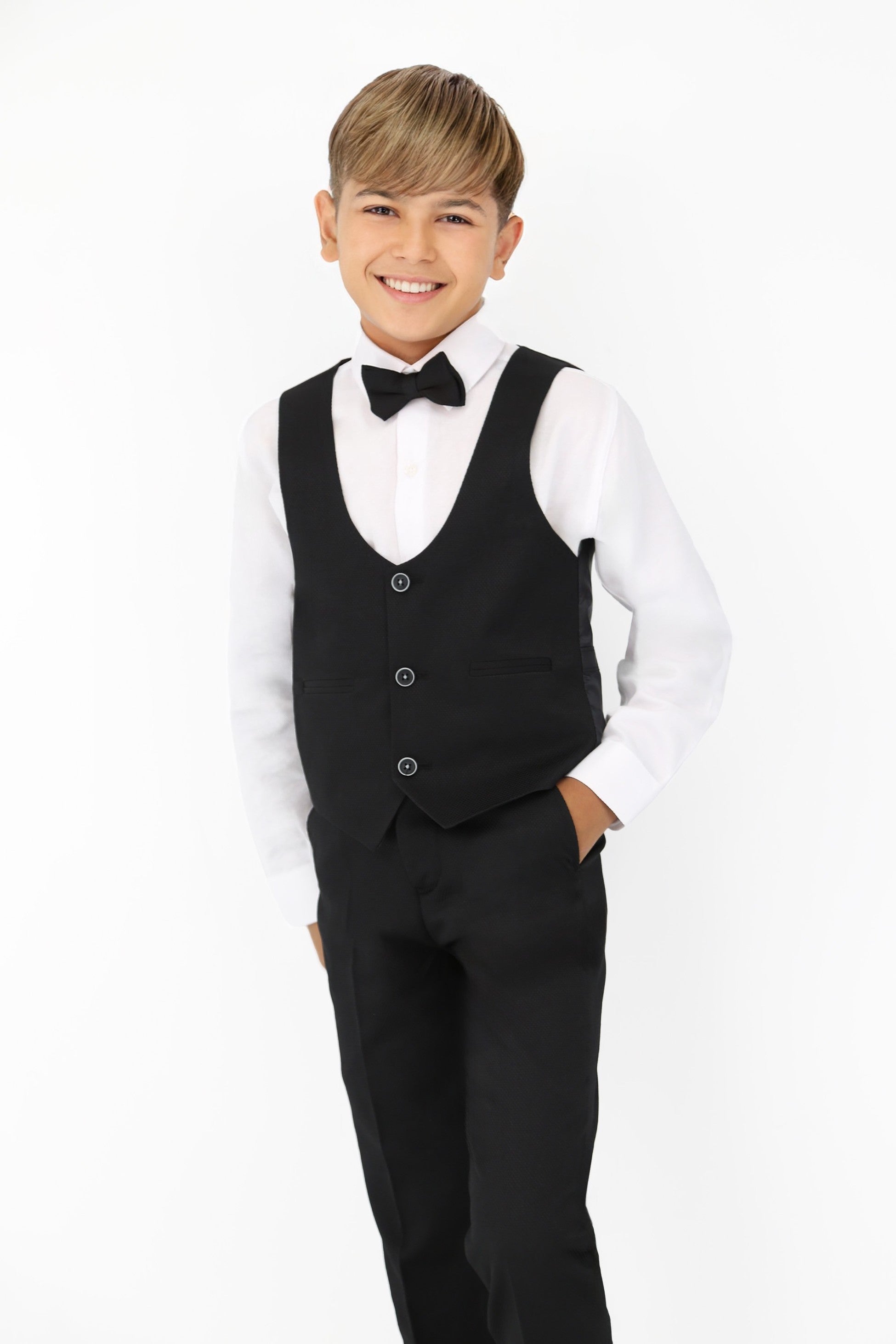 Boys' Slim Fit Self-Patterned 5 PC Suit Set - Black