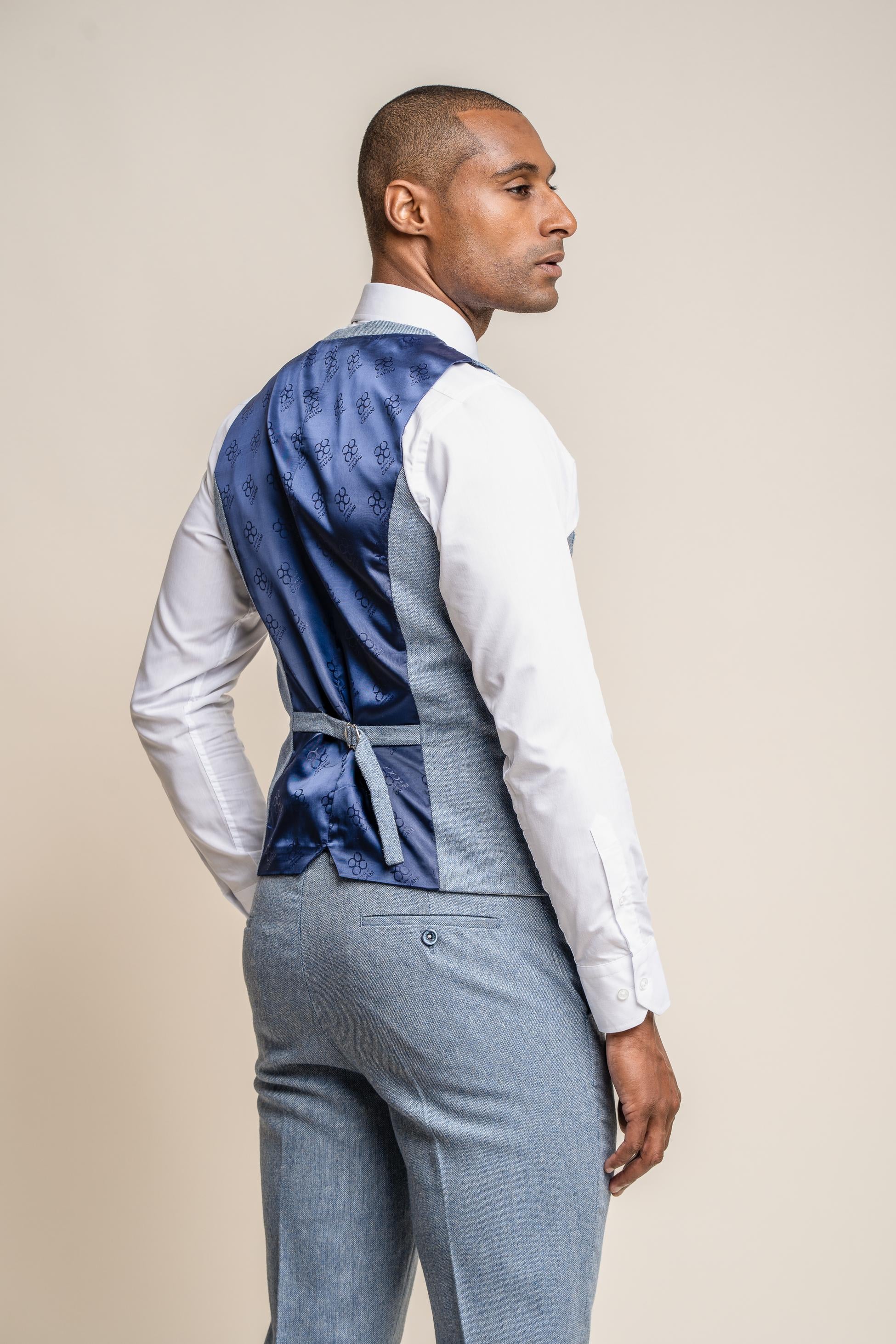 Men's Tweed Slim Fit Waistcoat - WELLS Blue - Light Blue