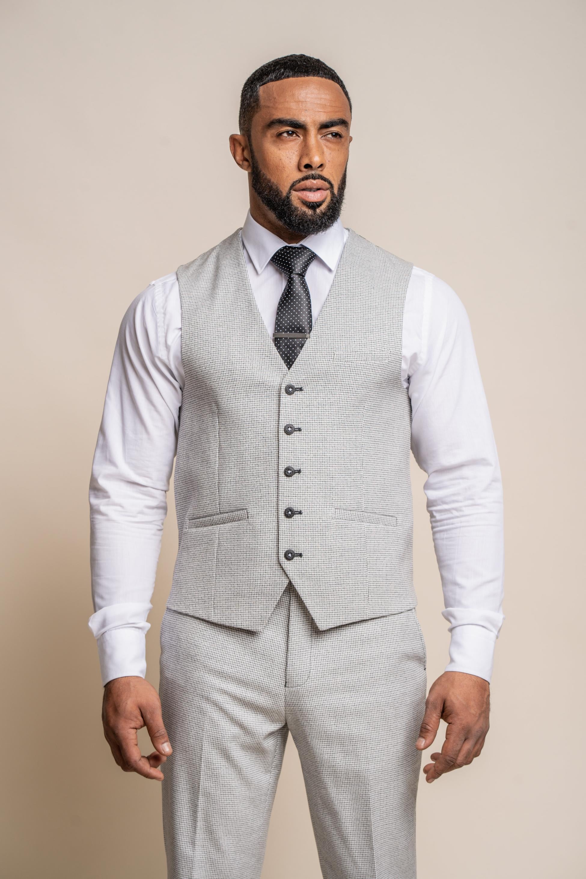 Men's Houndstooth Slim Fit Suit- KYOTO Grey - Light Grey