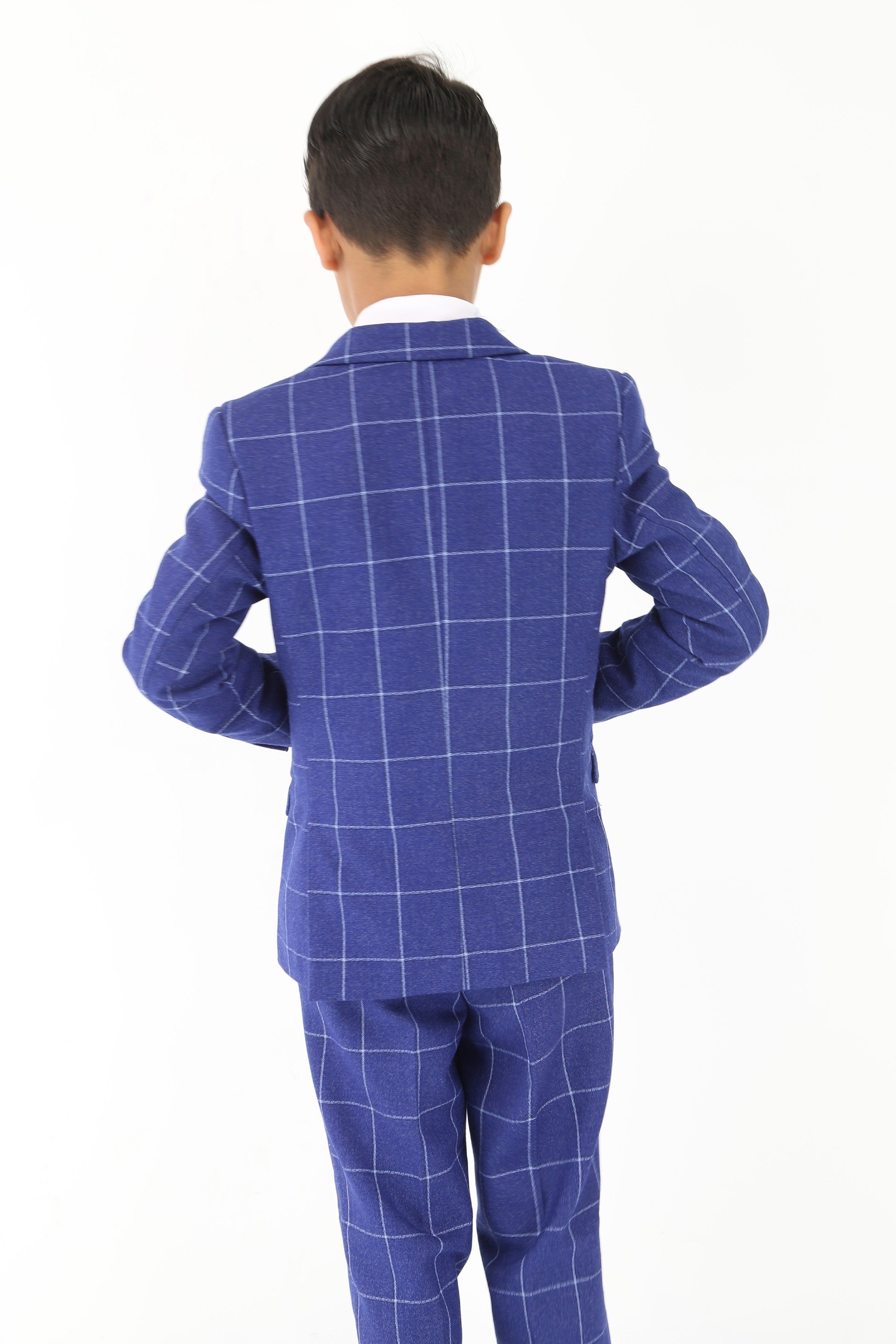 Boys Blue Formal Checkered Suit - Blue