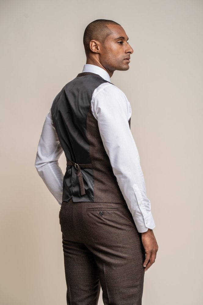 Men's Tweed Check Waistcoat - CARIDI Brown - Brown