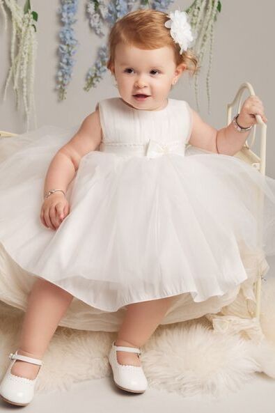 Baby Girls Pleated Bodice Christening Dress - CINDY - Ivory