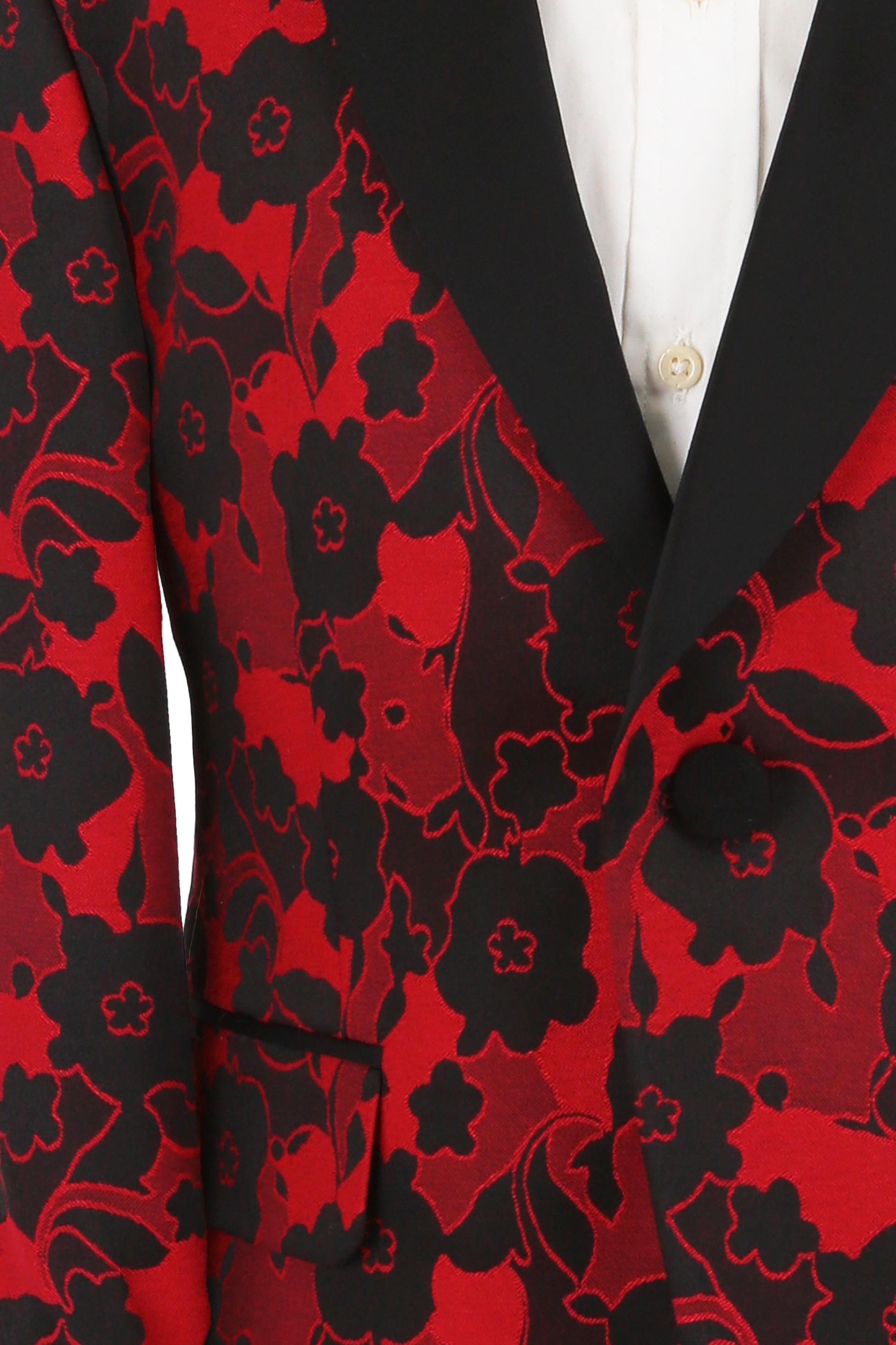 Boys Floral Print Tuxedo Suit - Black - Red