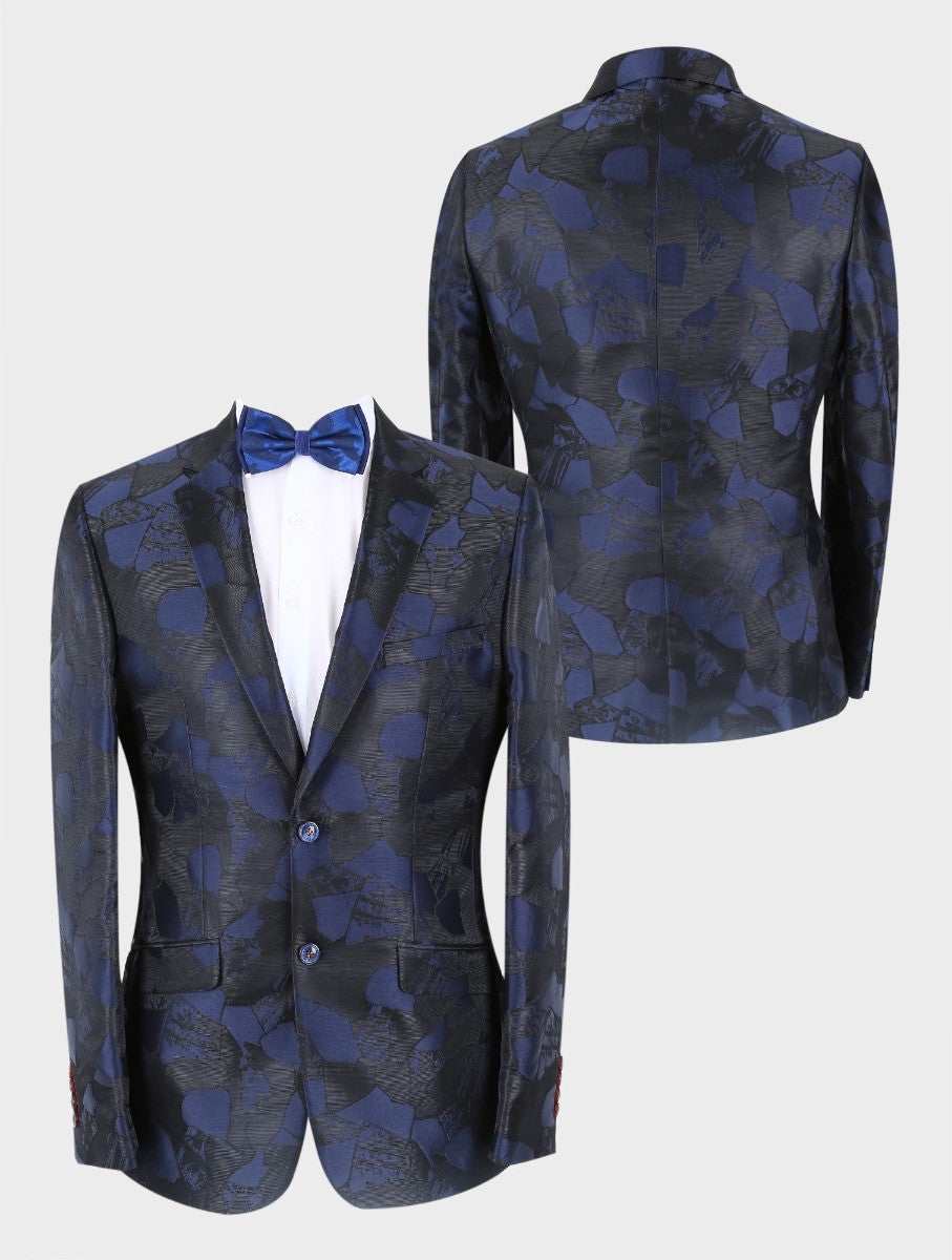 Men's Embellished Slim Fit Navy Blazer - BERLUCONI - Navy Blue