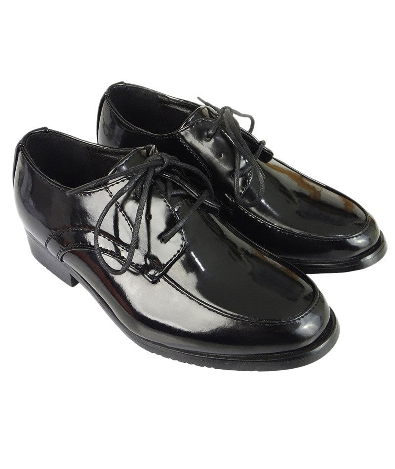 Boys Lace Up Patent Derby Shoes - Black