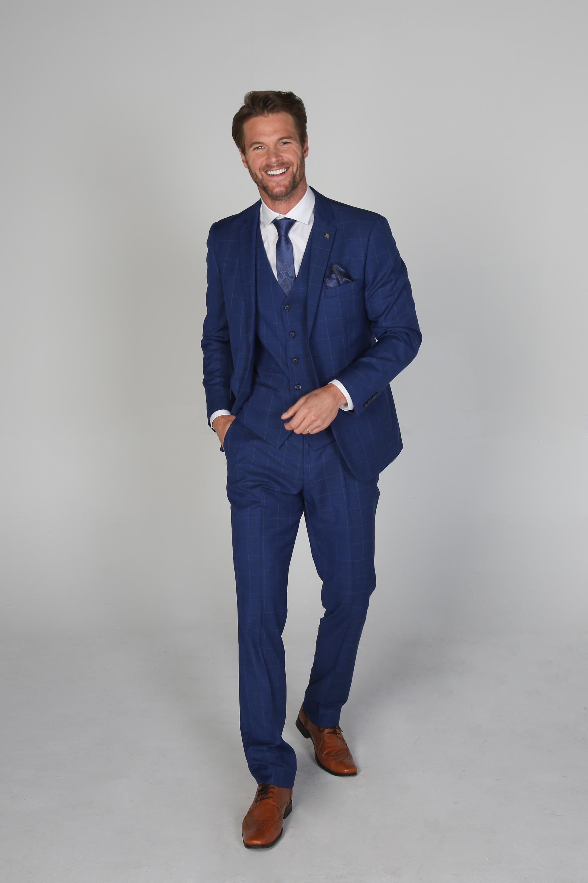 Men's Tailored Fit Windowpane Check Suit - ROVER Blue - Blue