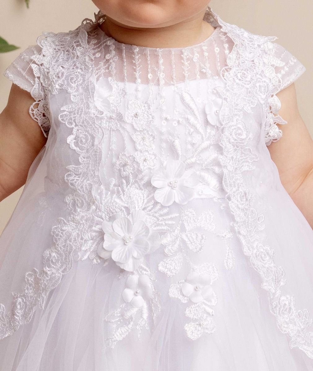 Baby Girls White Tulle & Lace Christening Dress - BONNIE - White