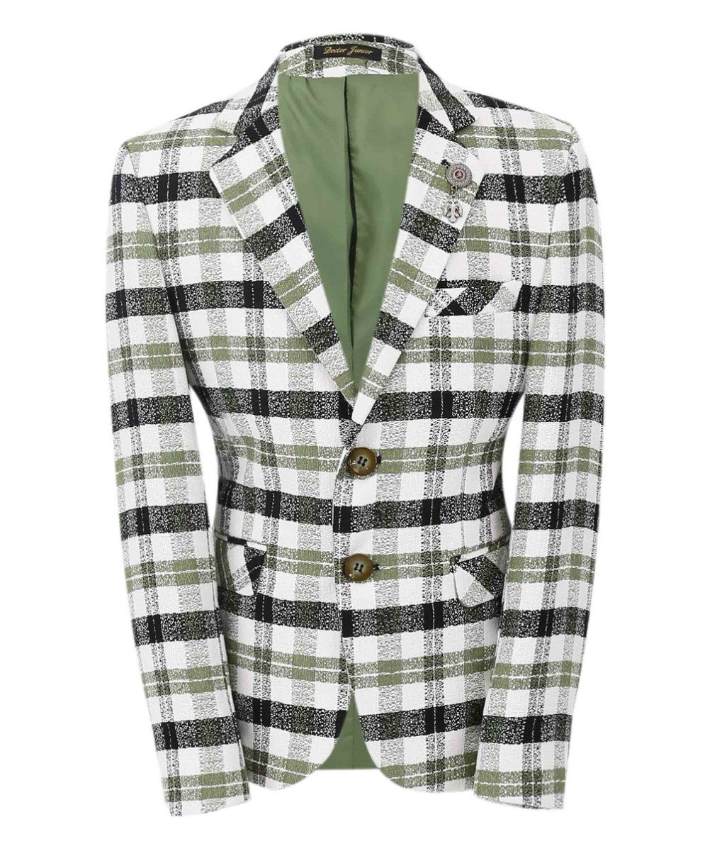 Boys Plaid Cotton Retro Slim Fit Formal Blazer - Green