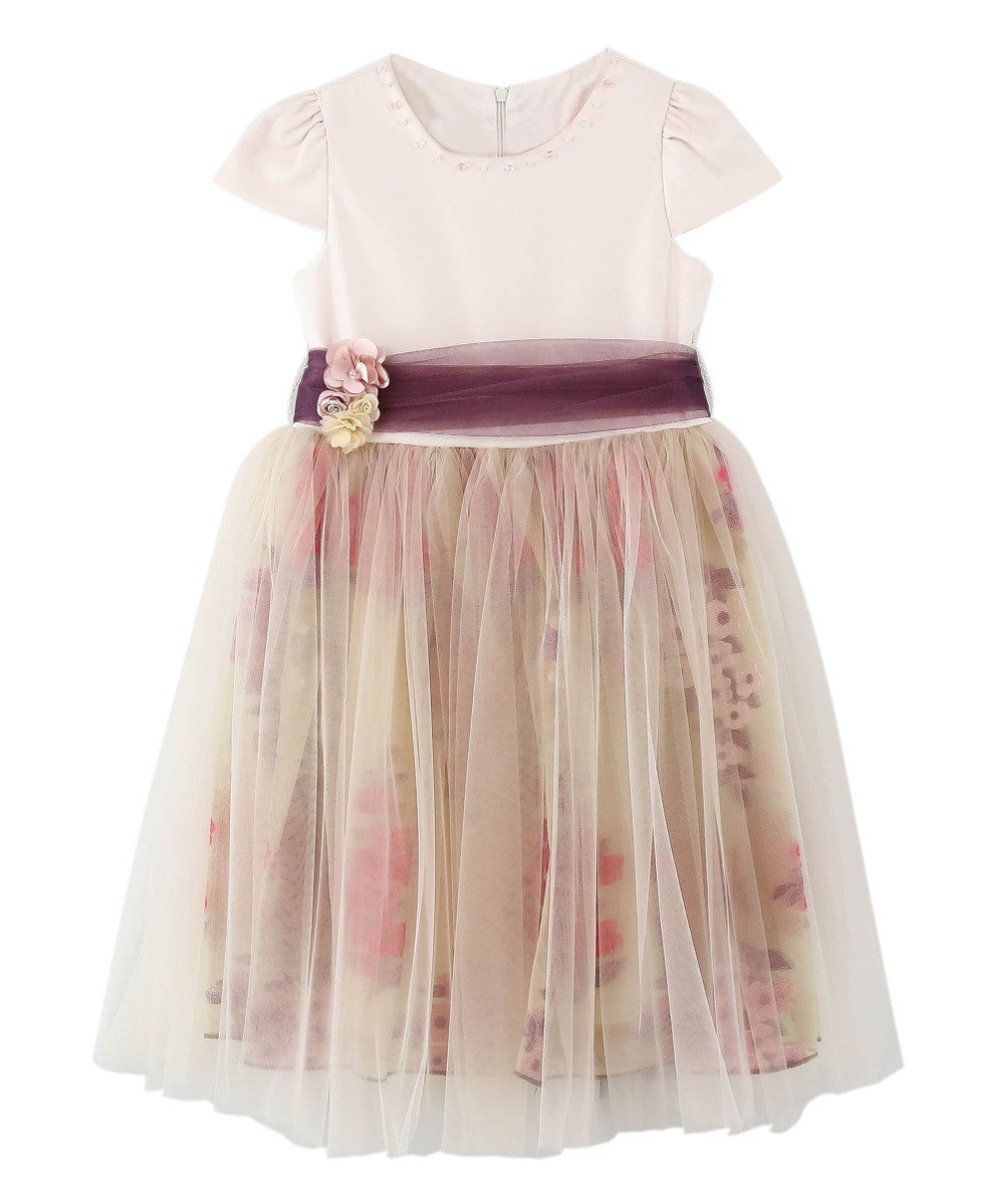 Girls Short Sleeve Pink Dress Set - Cappucino - Blush Pink