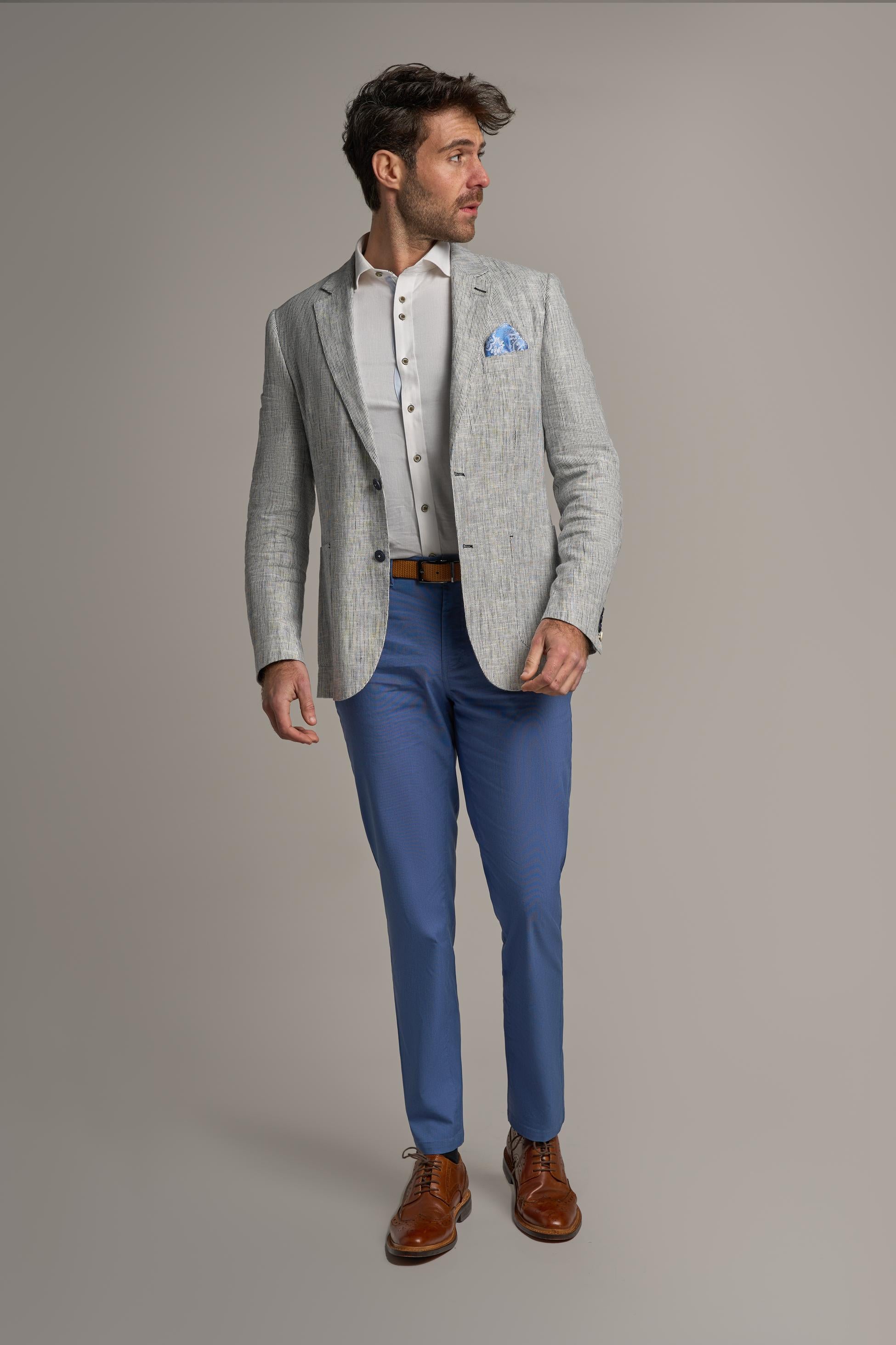 Men’s Linen Blend Twill Weave Grey Blazer - JAMIE - Grey