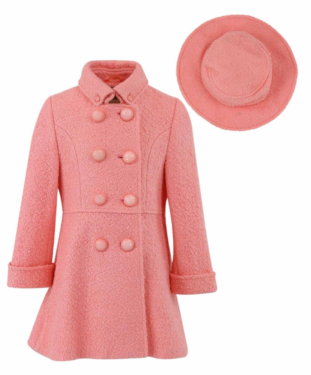 Girls Wool Double-Breasted OverCoat Set - ELIZABETH - Dark Pink