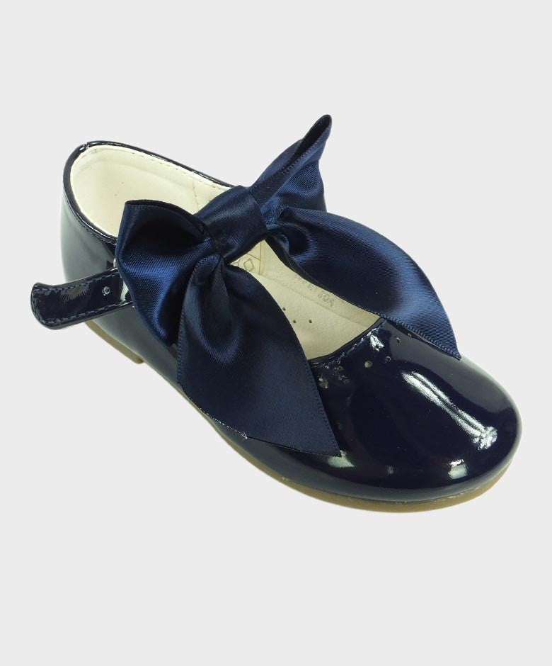 Girls Patent Mary Jane Flat Shoes - Navy Blue