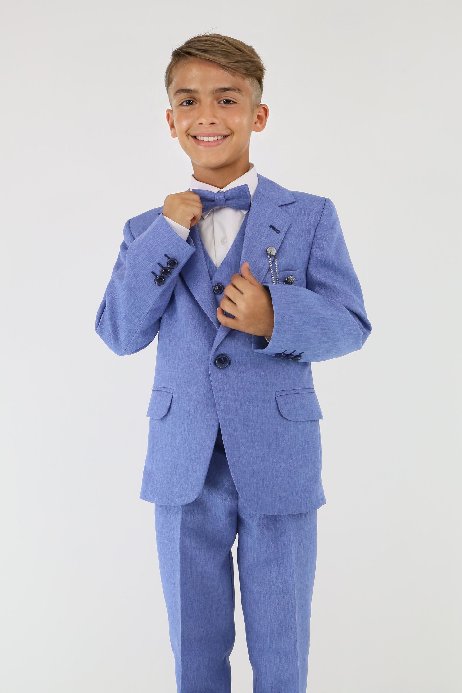 Boys Slim Fit Textured 8-Piece Formal Suit Set - Sky Blue