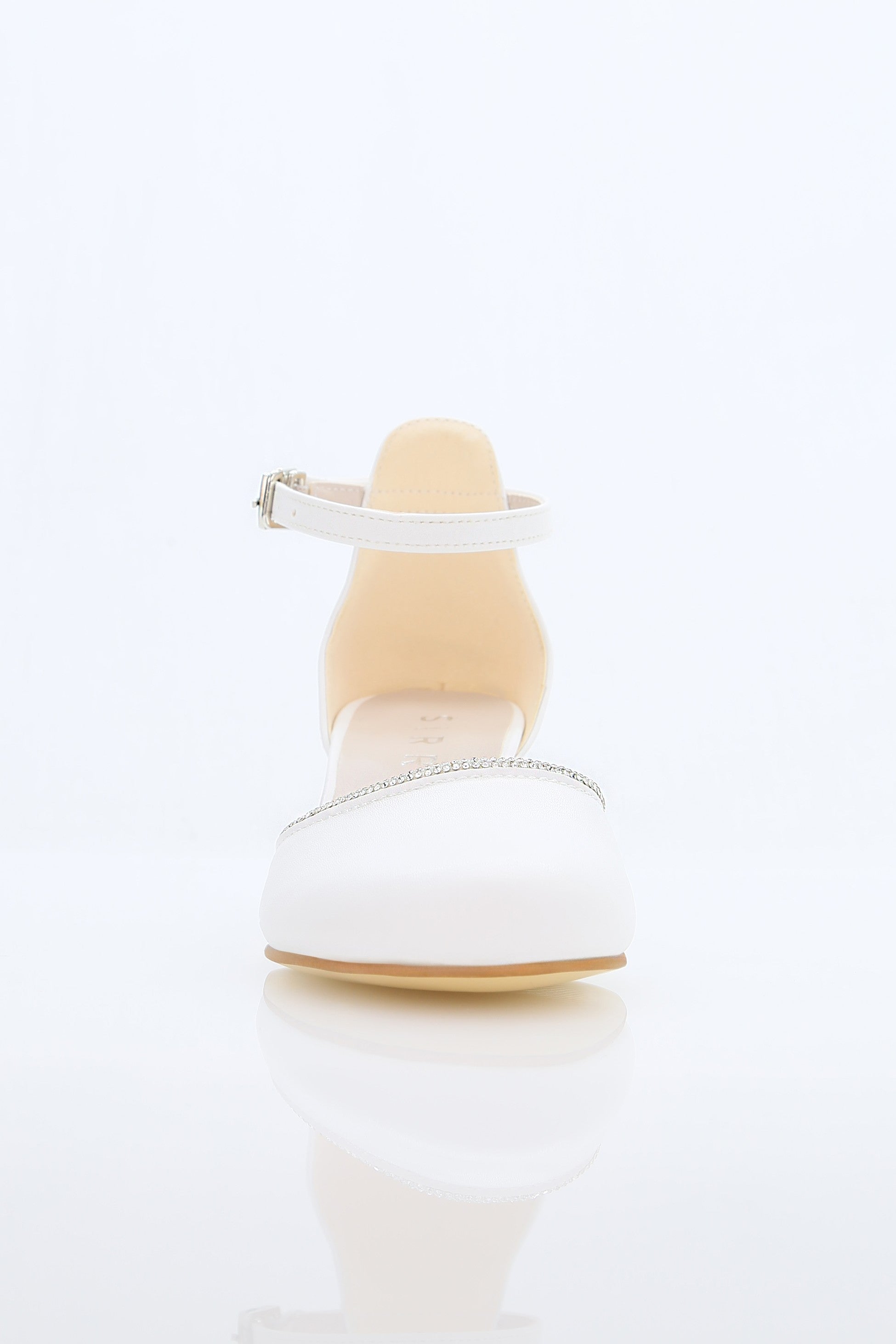 Girls' Ivory Block Heel Shoes With Rhinestone Trim – CHARM - White