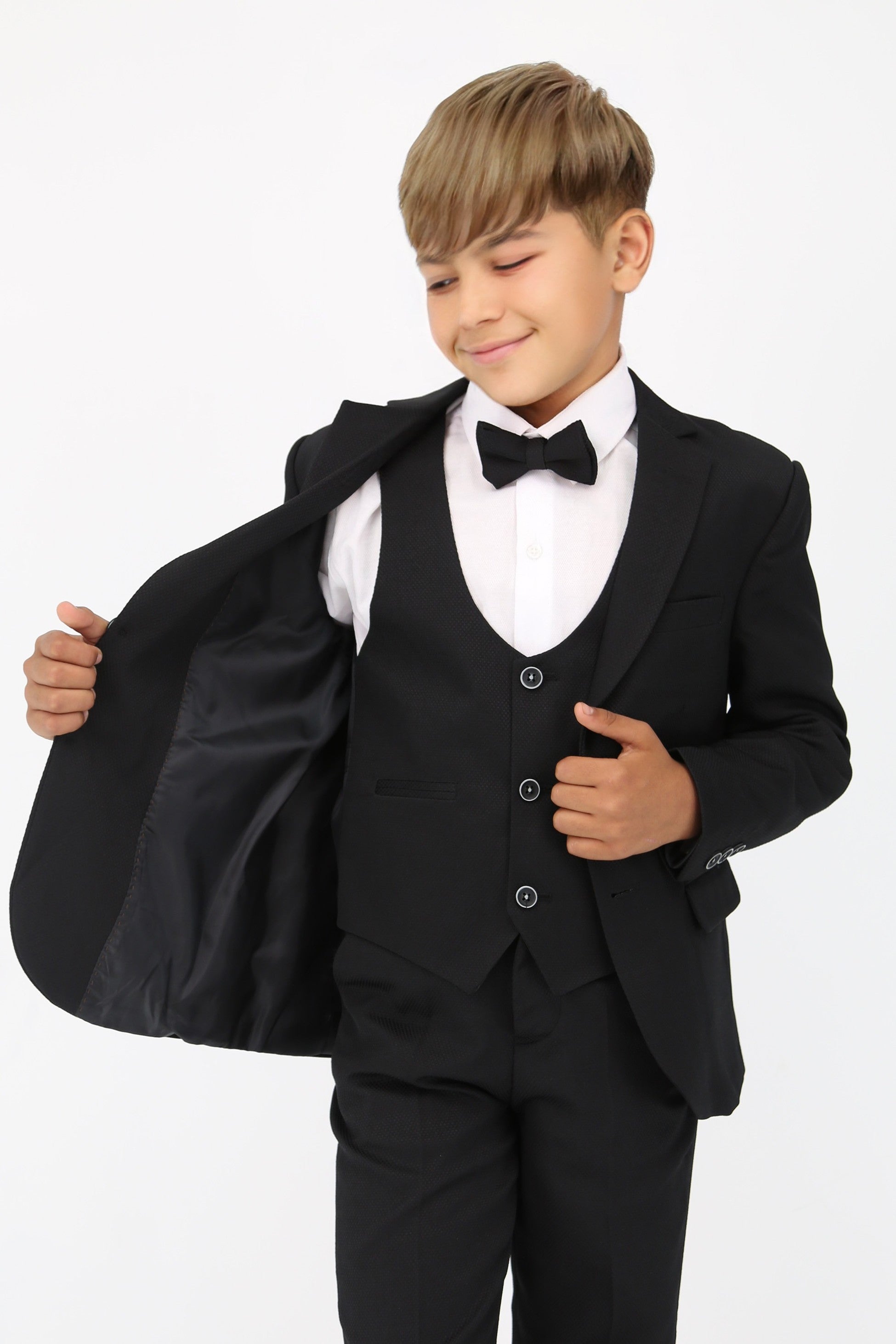 Boys' Slim Fit Self-Patterned 5 PC Suit Set - Black