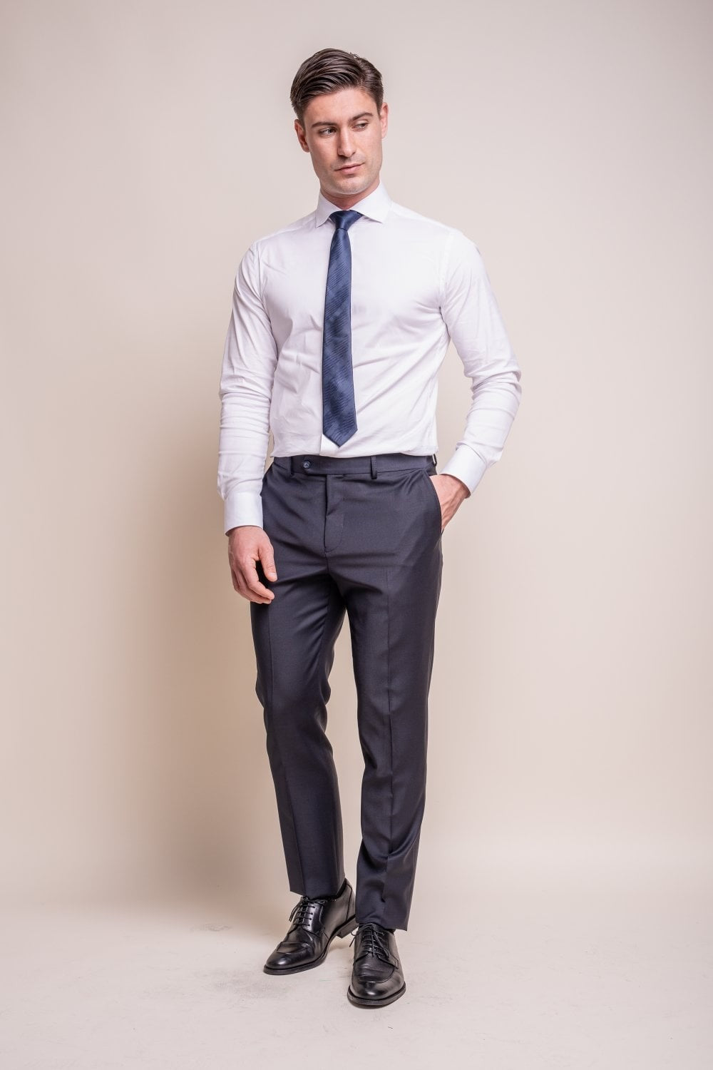 Men's Wool Blend Slim Fit Trousers- BOND - Midnight Blue