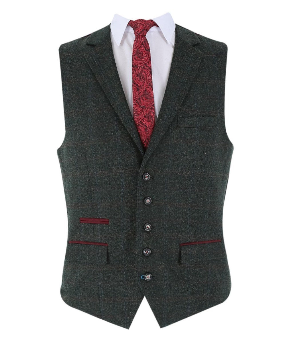 Men's Tweed Check Tailored Fit Suit - JOSHUA Green - Dark Green