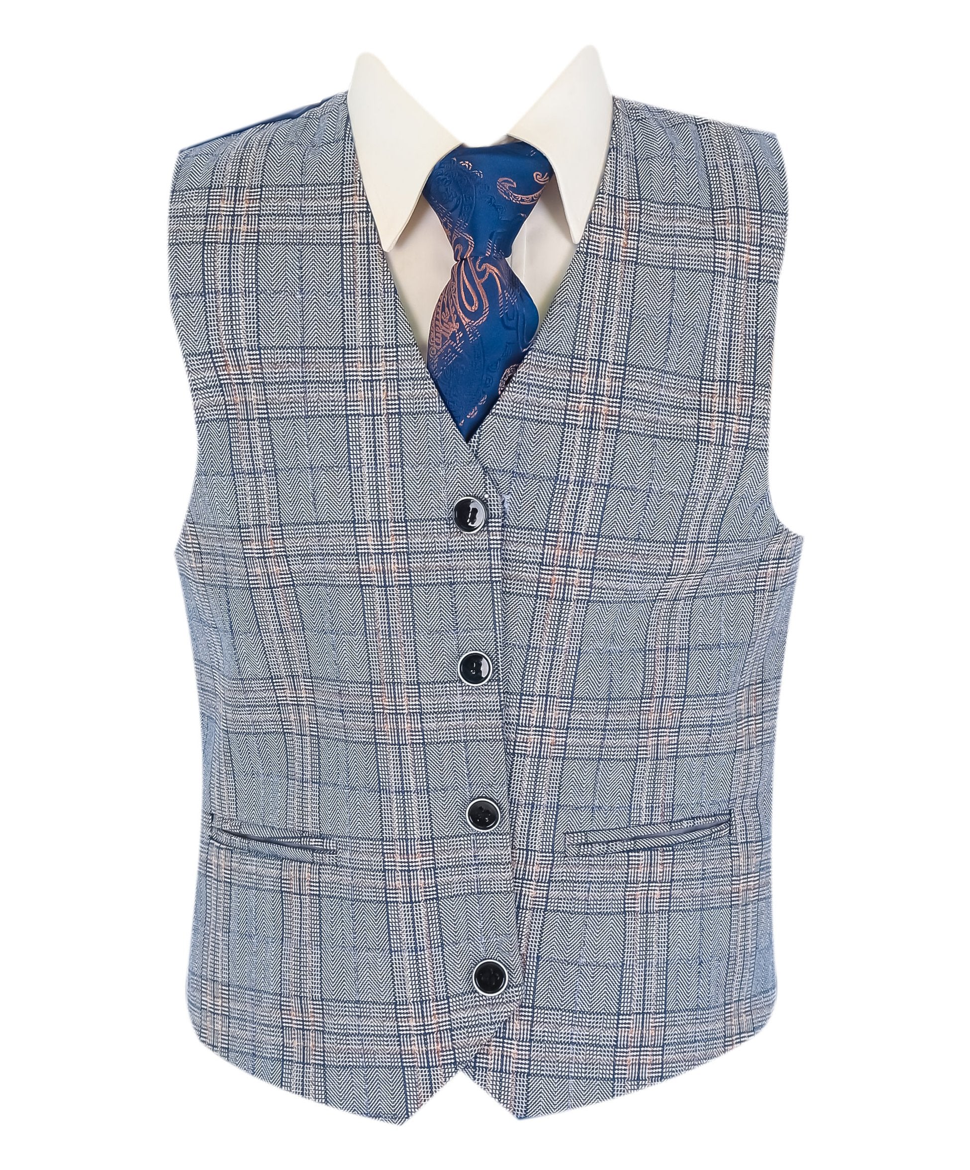 Boys Windowpane Check Slim Fit Suit - LEVI Blue