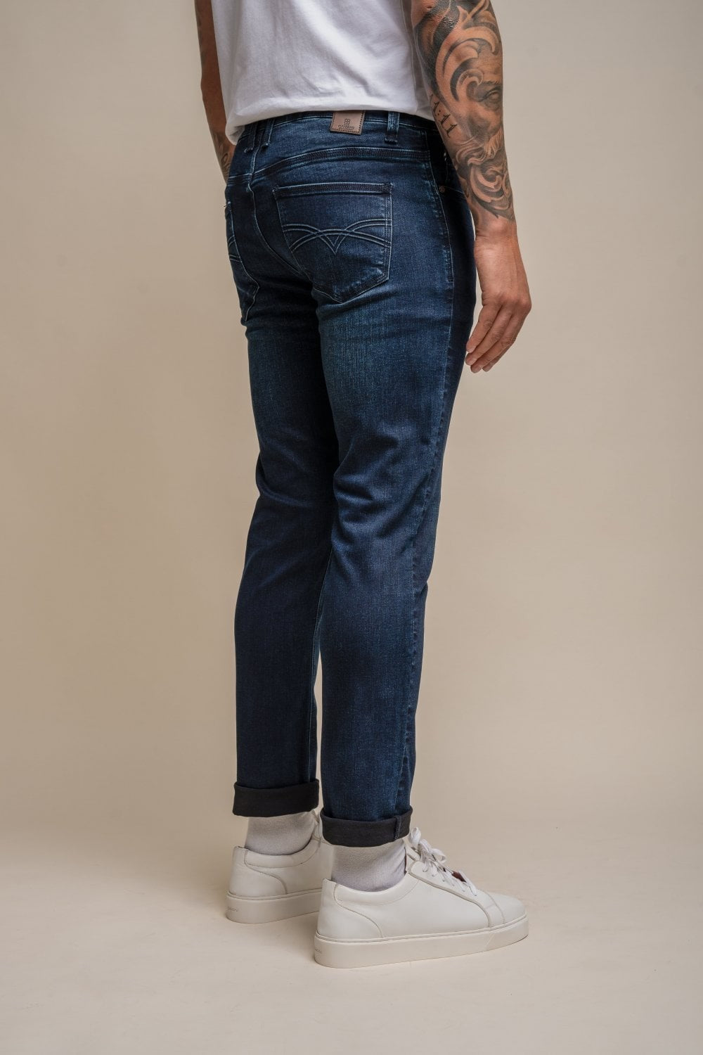 Men's Slim Fit Denim Stretch Jeans - ELLIOT - Dark Indigo Blue