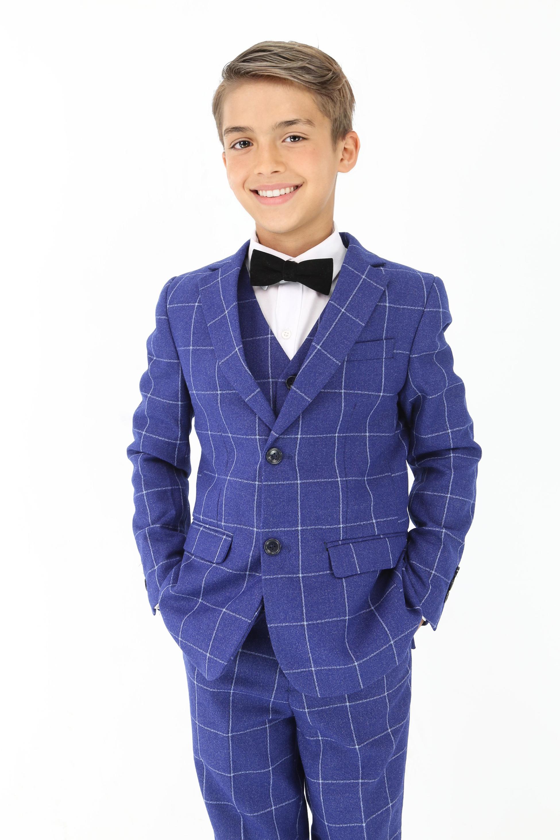 Boys Blue Formal Checkered Suit - Blue