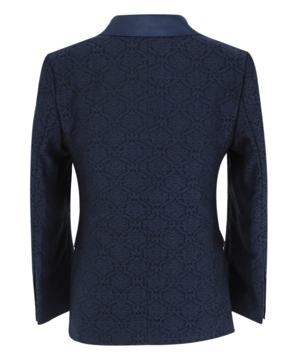 Boys Patterned Navy Suit - JACQUARD - Navy Blue