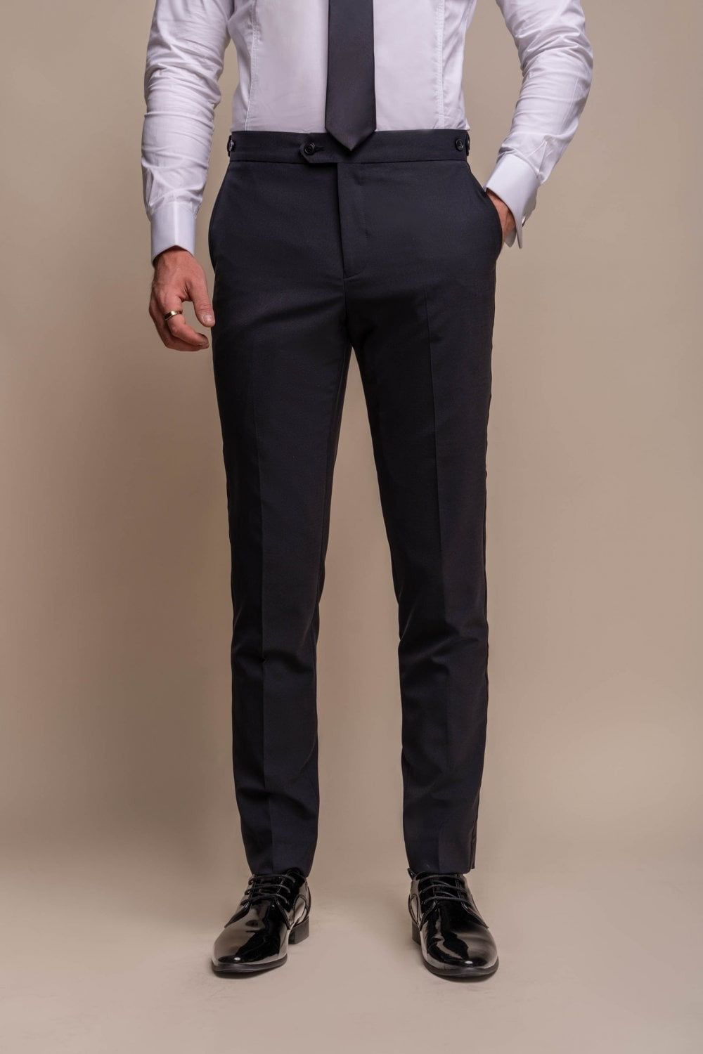 Men's Slim Fit Wool Blend Tuxedo Trousers - ASPEN - Midnight Navy