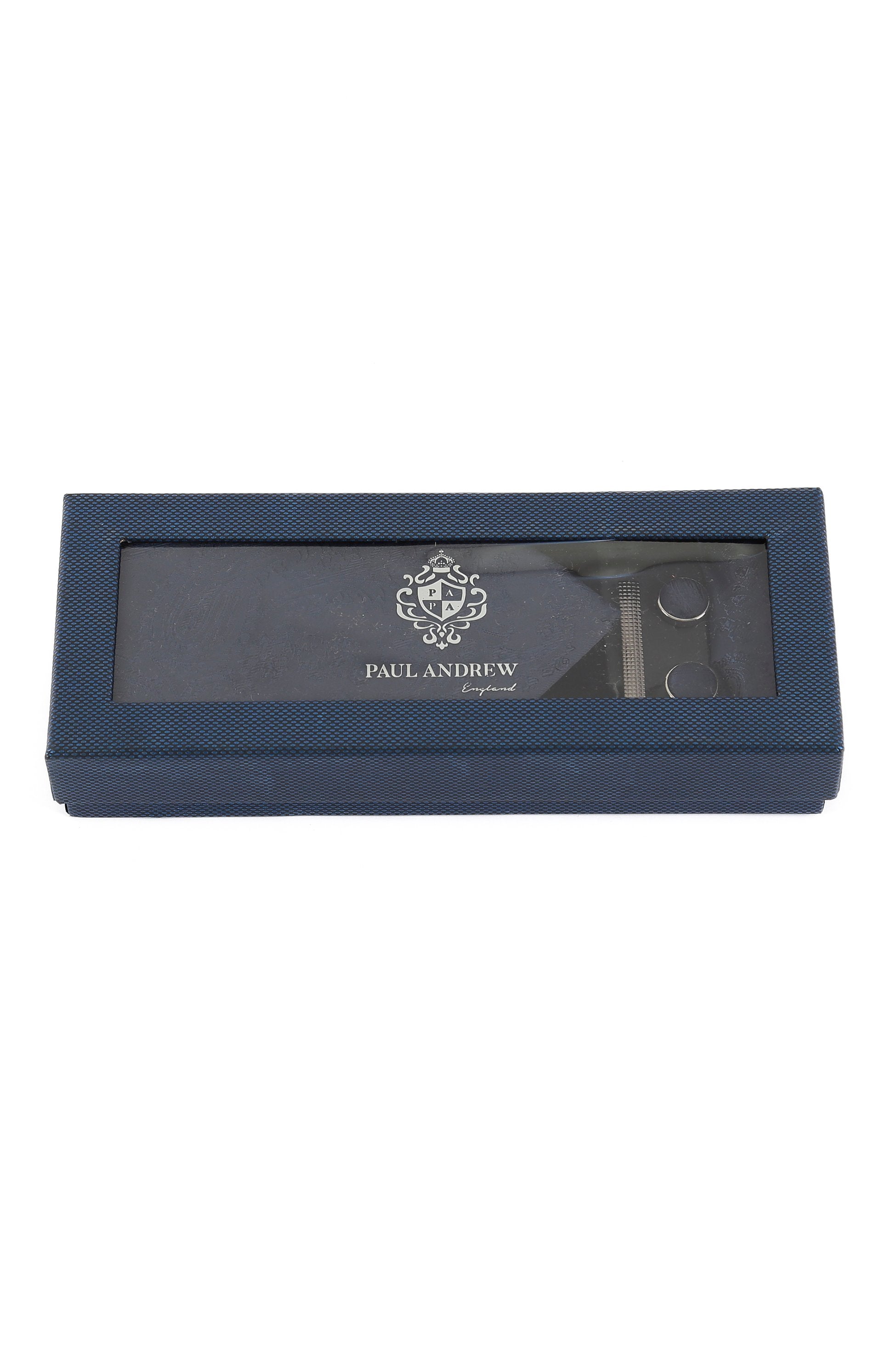 Men's Paisley Tie Cufflink Set - Navy Blue