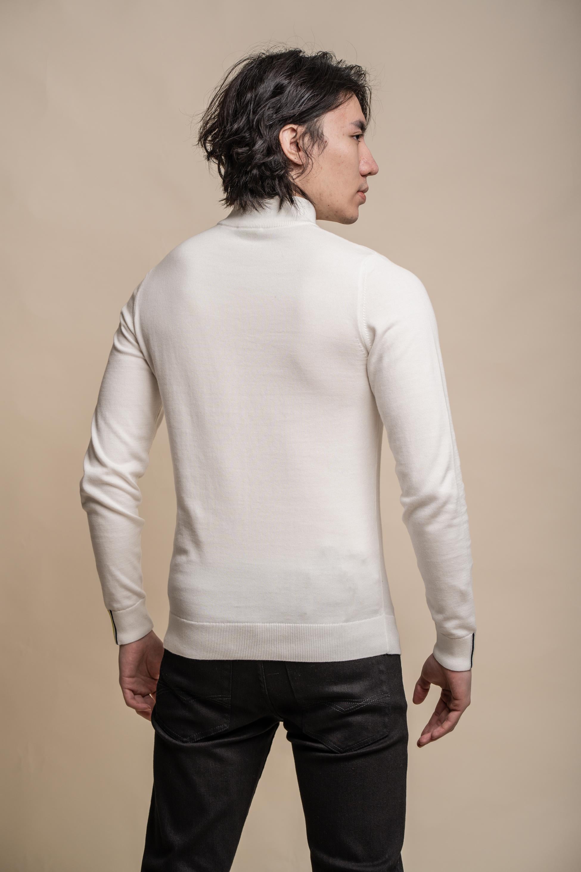 Men's Casual Cotton Half Zip Jumper - AVANTI - Ecru