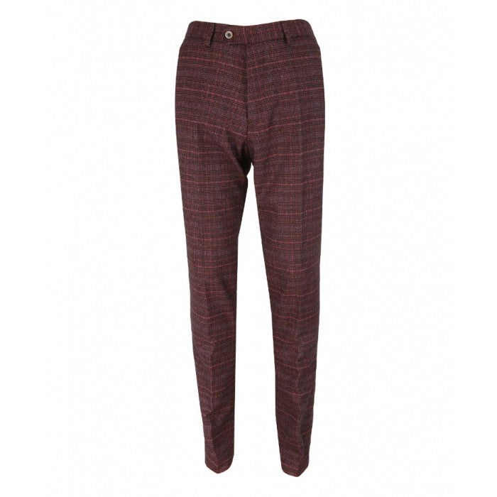 Men's Slim Fit Check Tweed Trousers - CARLY Wine - Wine