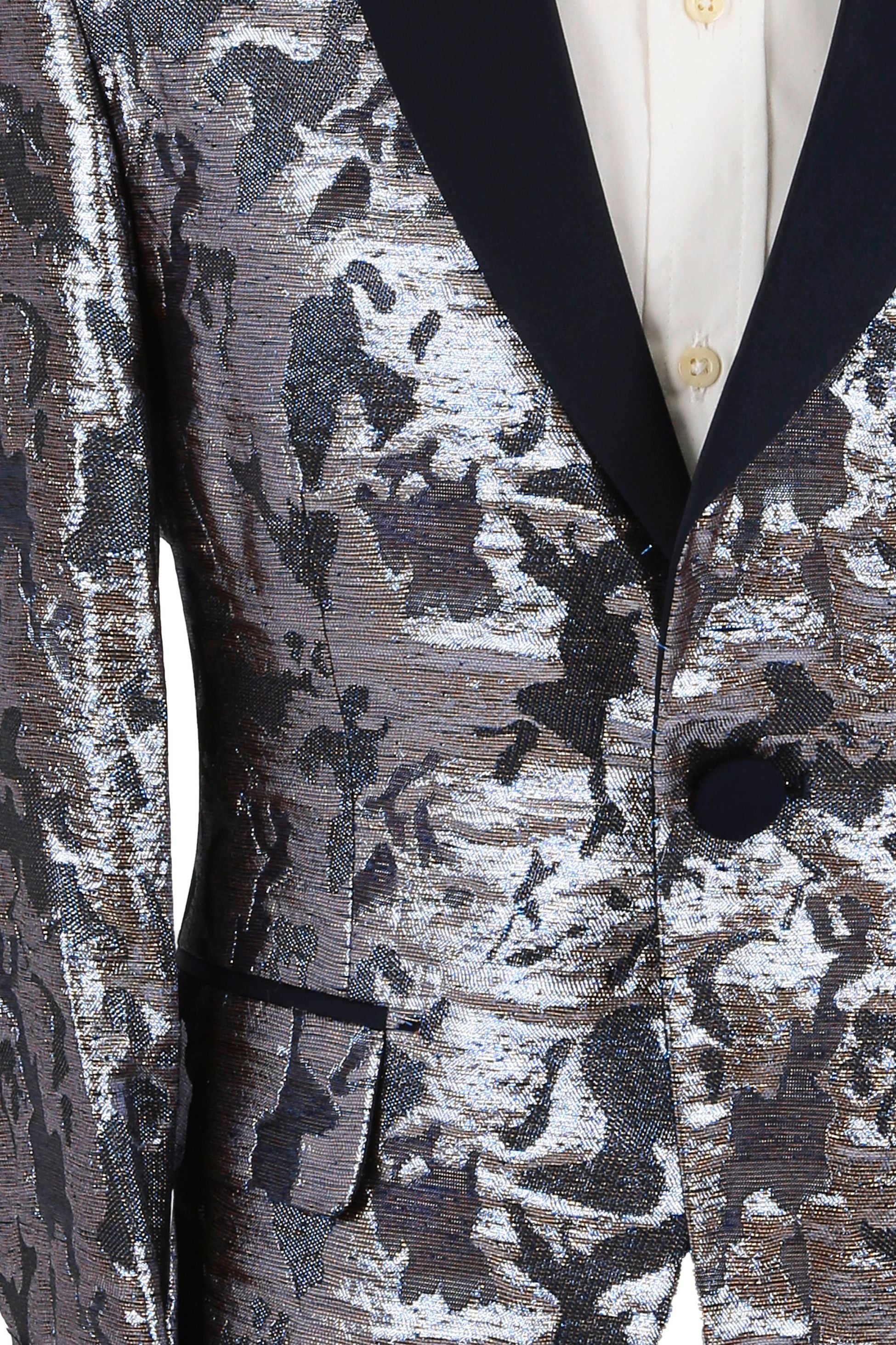 Boys Shimmery Patterned Tuxedo Suit - Gold - Silver