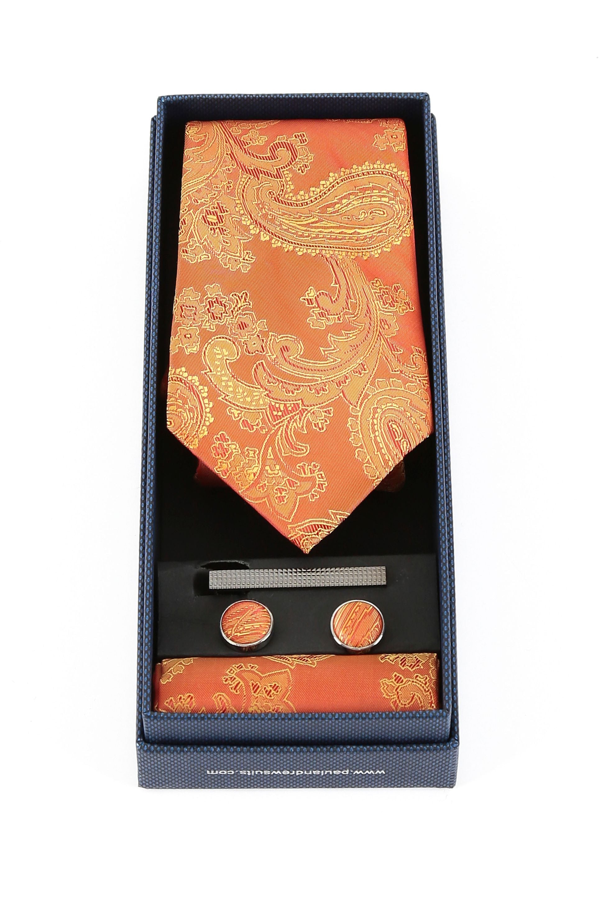 Men's Paisley Tie Cufflink Set - Orange