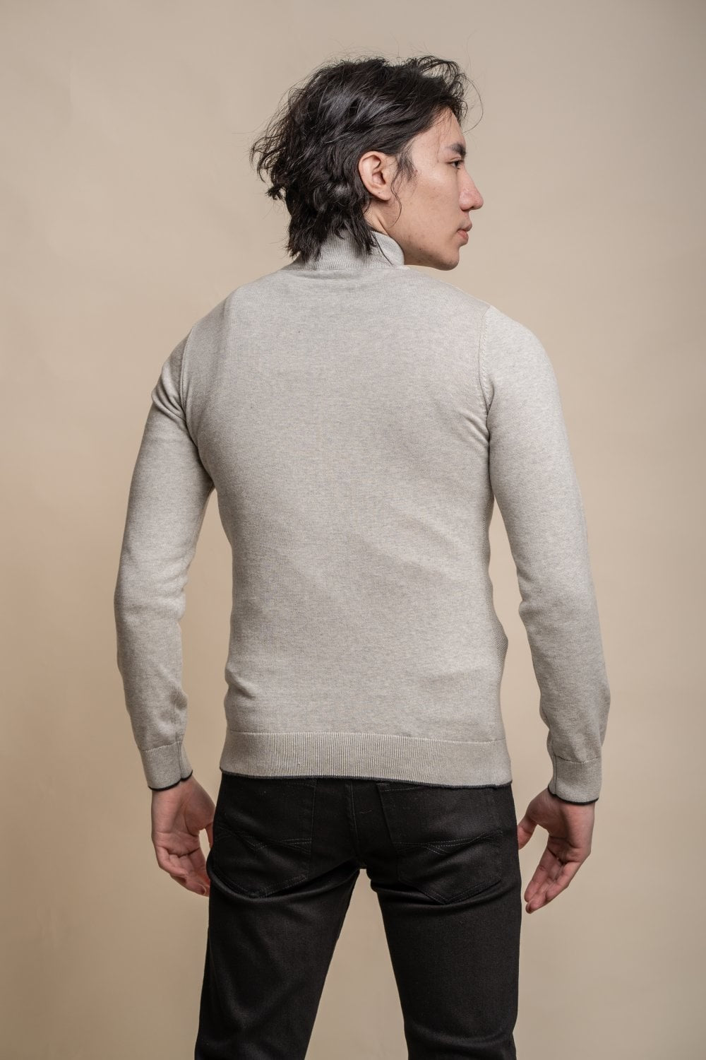 Men's Half Zip Knit Cotton Pullover - KYLE - Grey