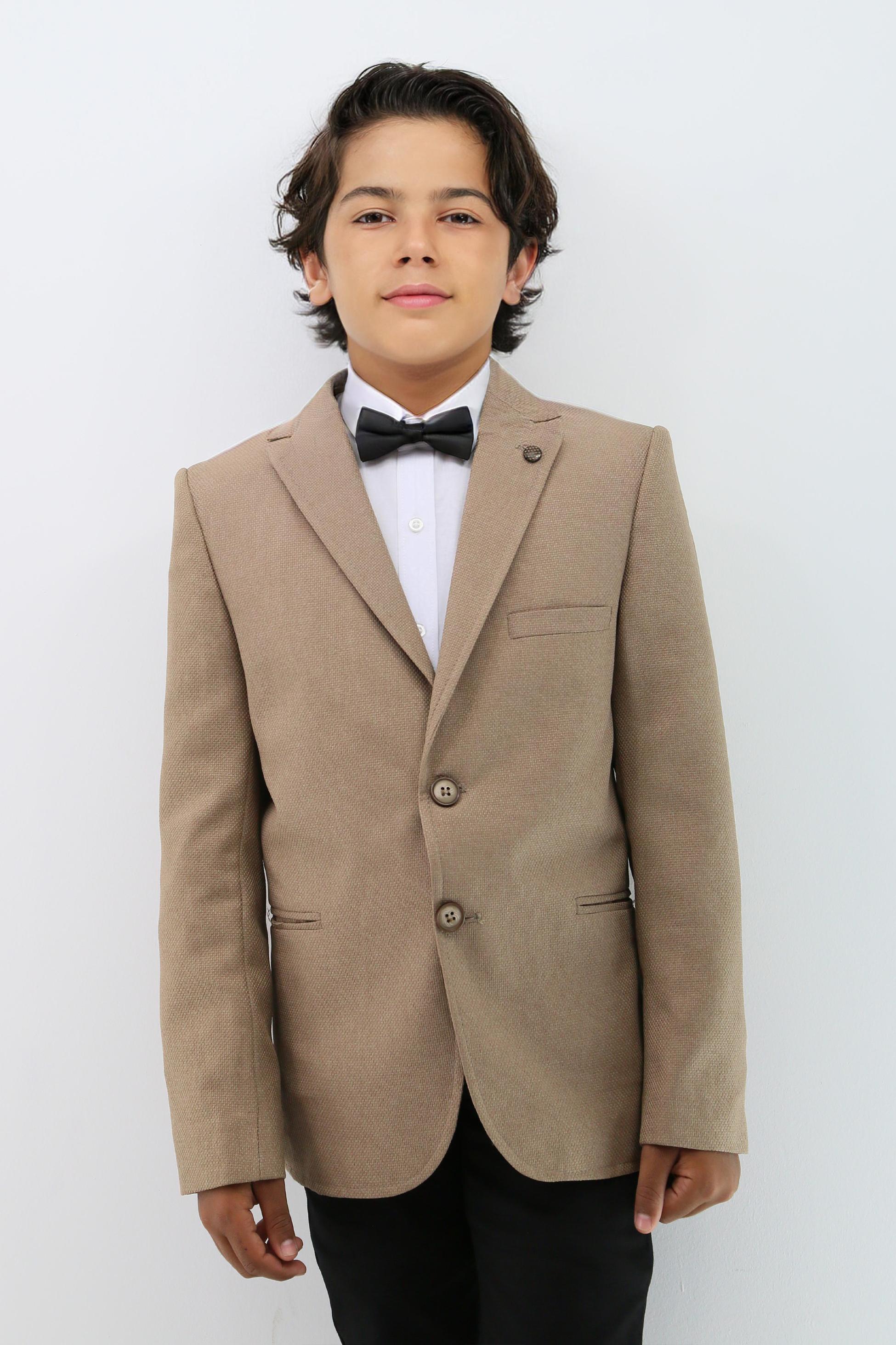 Boys' Formal Beige Textured Blazer Jacket - Beige