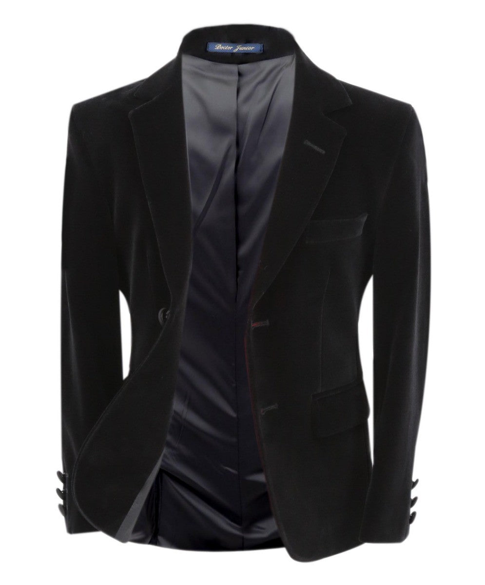 Boys Velvet Slim Fit Formal Blazer - Hackney - Black