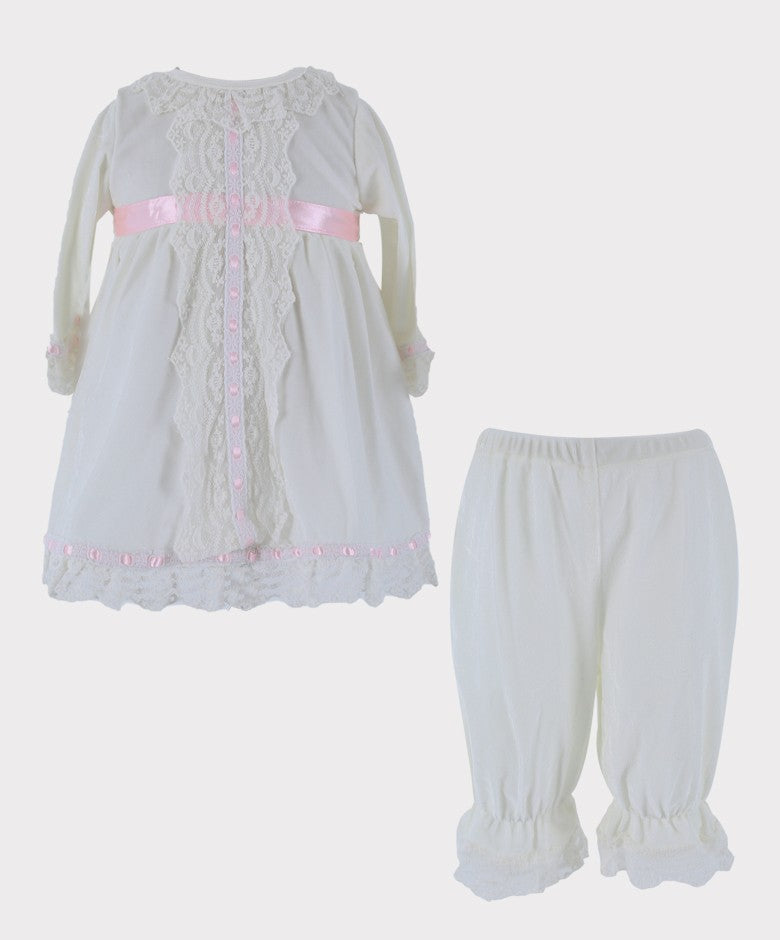 Baby Girls Smocked Velvet Sleeping Wear Set - Ivory