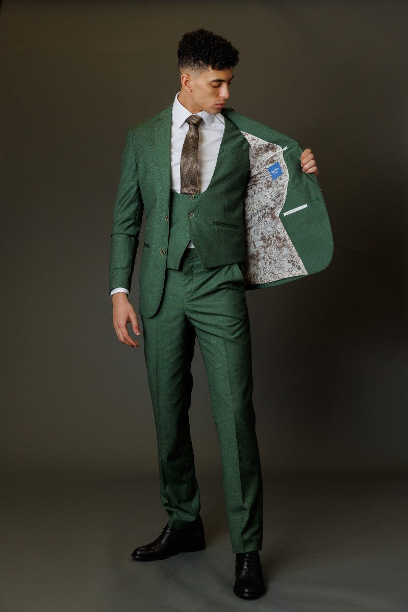 Men's Lightweight Slim Fit Self Patterned Suit - Camden Green - Green