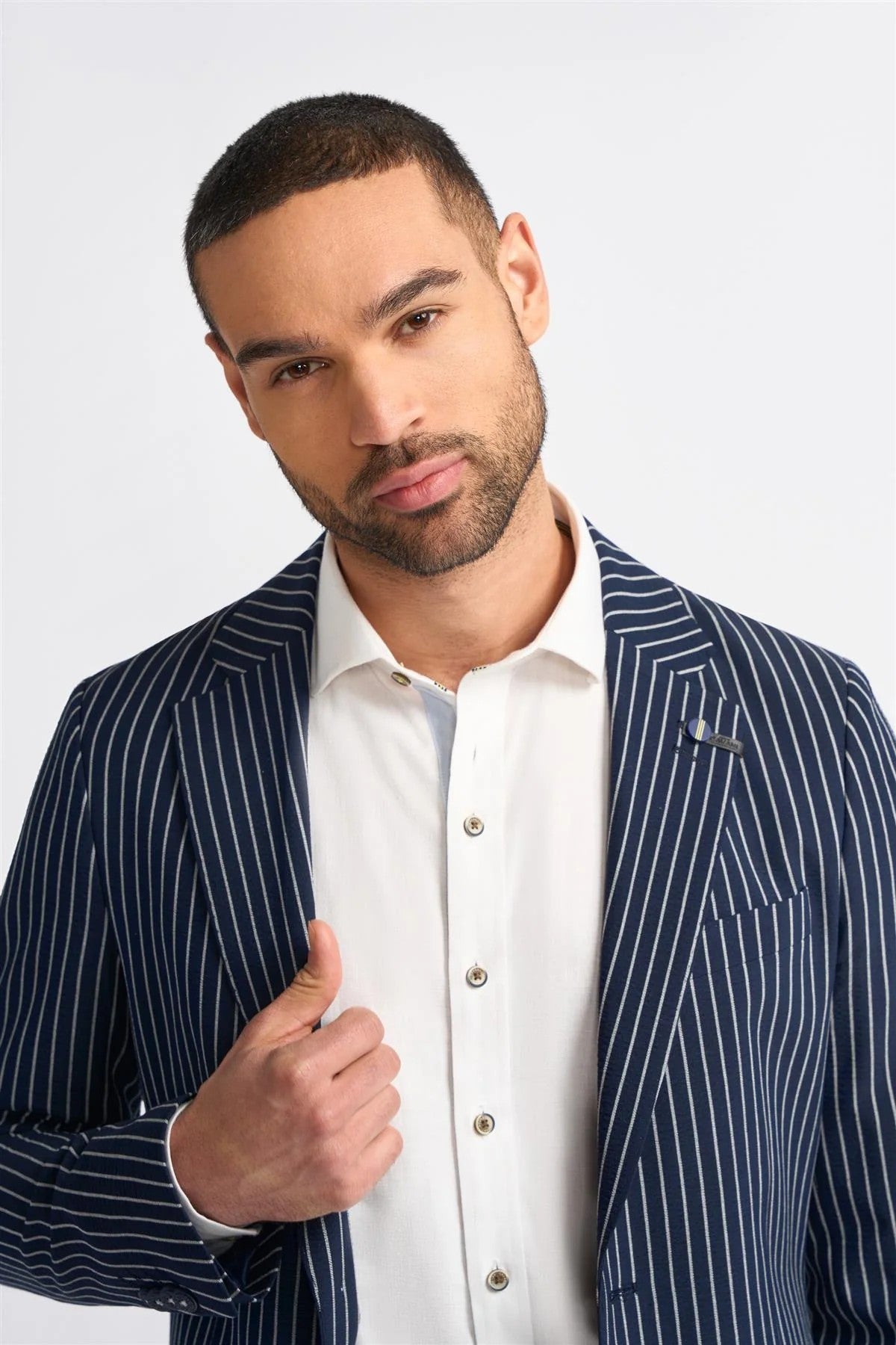 Men’s Slim Fit Pinstripe Navy Blazer - JULIAN - Navy Blue