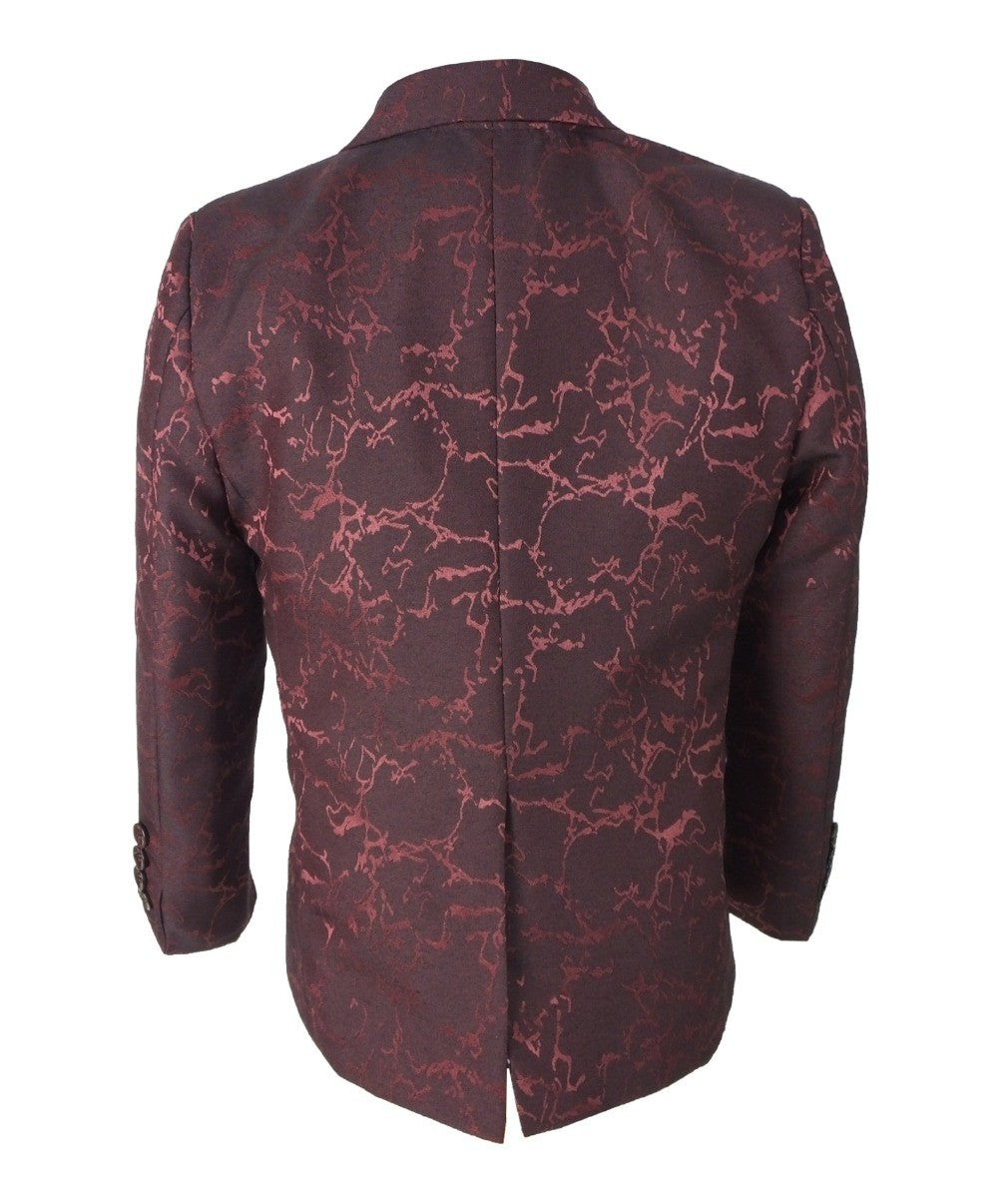 Boys Marble Printed Blazer - Burgundy