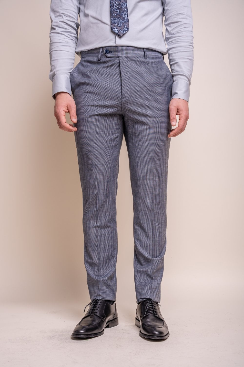 Men's Wool Blend Slim Fit Trousers- BOND - Puppytooth Grey