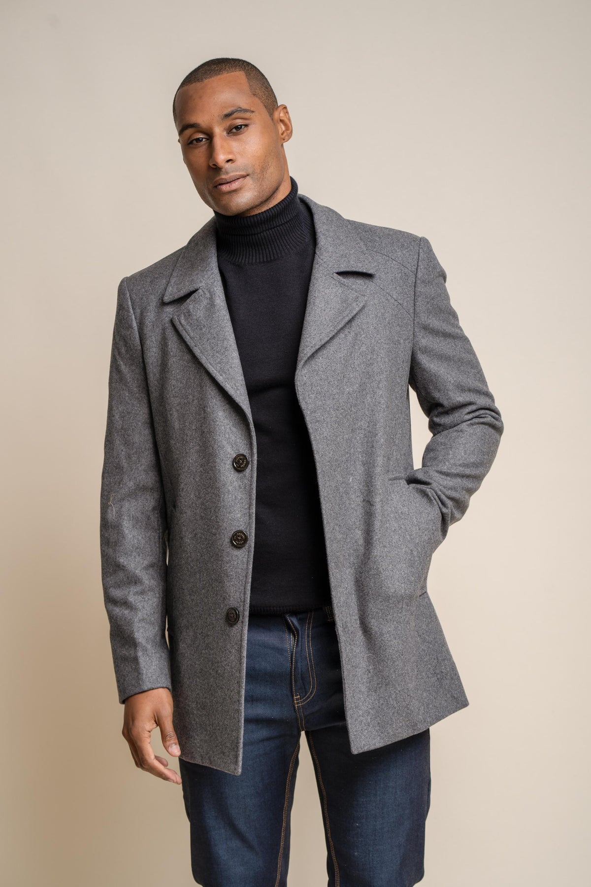 Mens Wool Tweed Tailored Fit Smart Business Reefer Coat Jacket in Stale ...