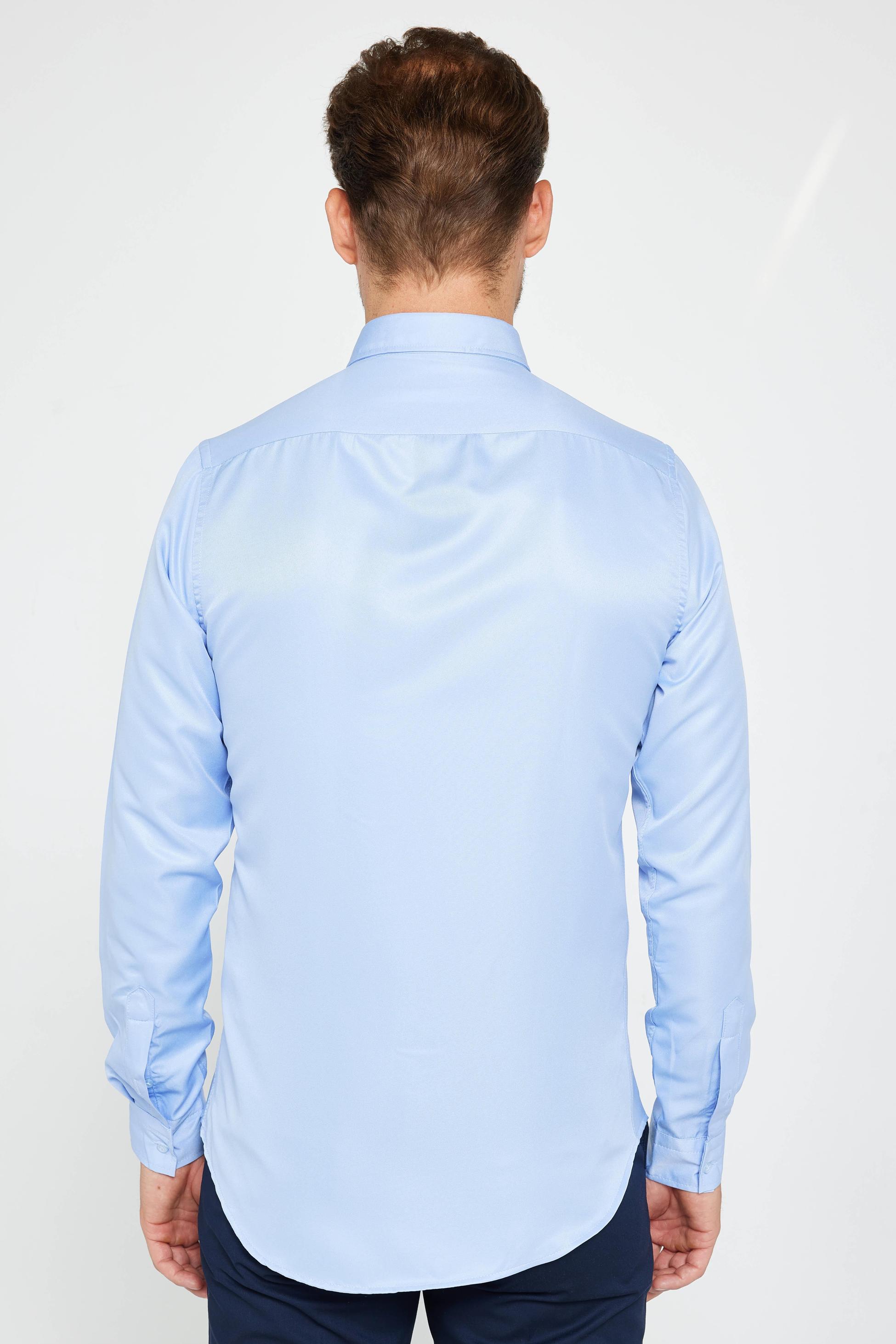 Men's Slim Fit Long Sleeve Dress Shirt - POLY - Sky Blue