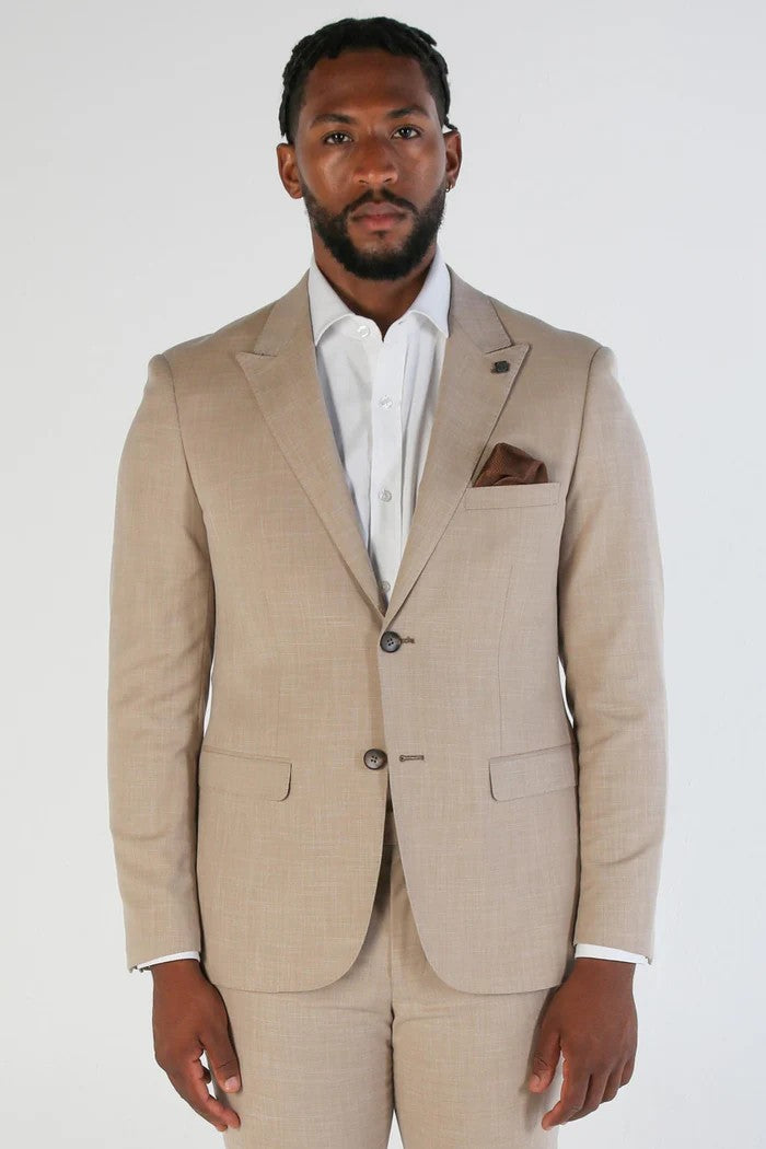 Men's Tailored Fit Plaid 2PC Formal Suit - KURT - Beige