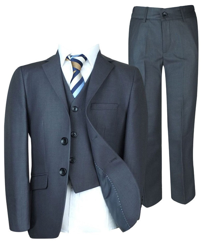 Boys Italian Cut Formal Dark Grey Suit - Charcoal Grey