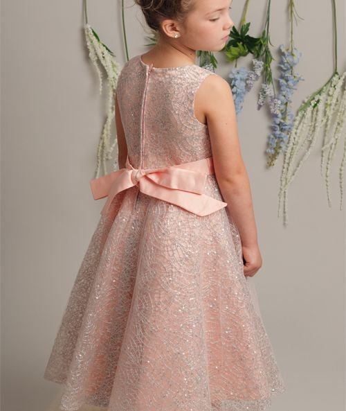 Girls Sparkly Embroidered Dress with Bow – CLIO - Pink