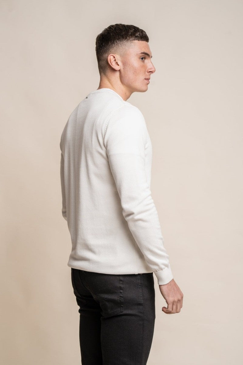 Men's Cotton Slim Fit Crewneck Jumper - Ecru