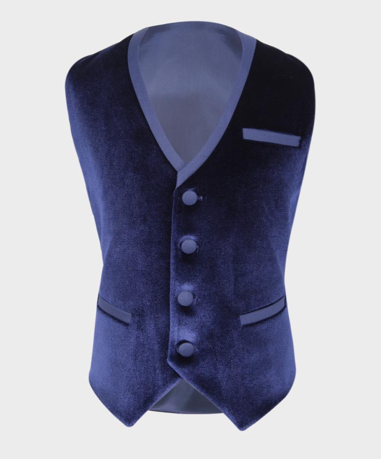 Boys Sheen Lapel Velvet Tuxedo Suit - Navy Blue